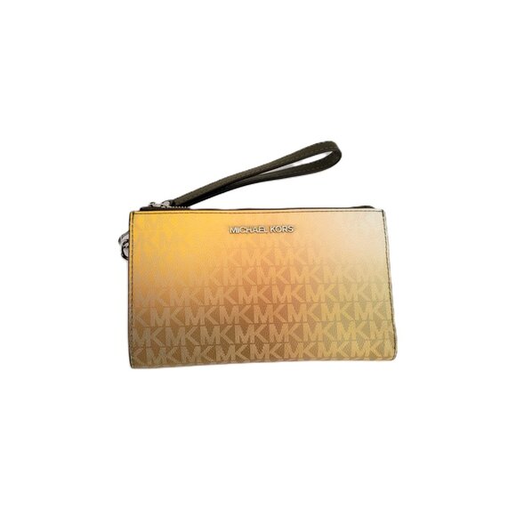 Michael Kors Jet Set Travel Large Double Zip Wristlet Clutch MK Ombre Olive Mult - Picture 3 of 7